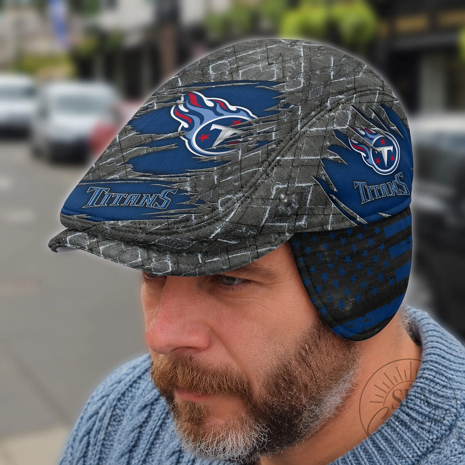 NFL Flat Cap with Foldable Ear Flaps for Tennessee Titans Fans