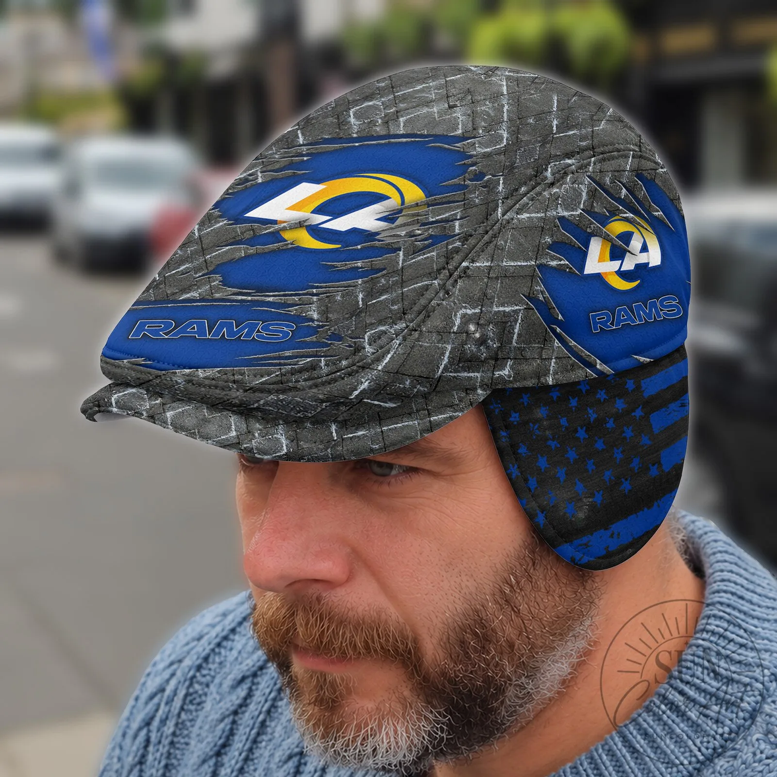 Flat Cap with Foldable Ear Flaps for Los Angeles Rams Football Team