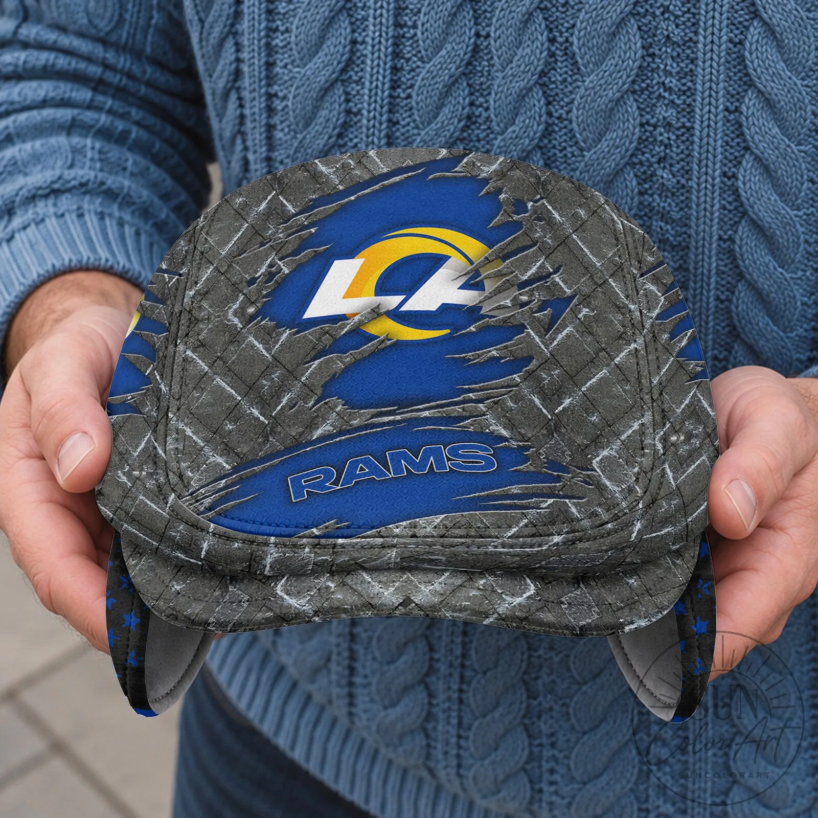 Flat Cap with Foldable Ear Flaps for Los Angeles Rams Football Team 11 Flat Cap with Foldable Ear Flaps for Los Angeles Rams Football Team
