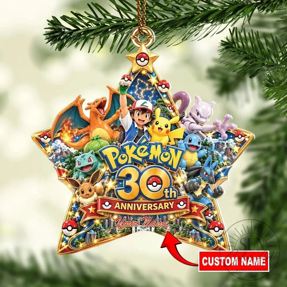 Pokemon 30th Anniversary Pikachu Charizard Mewtwo Custom Christmas Tree Ornament