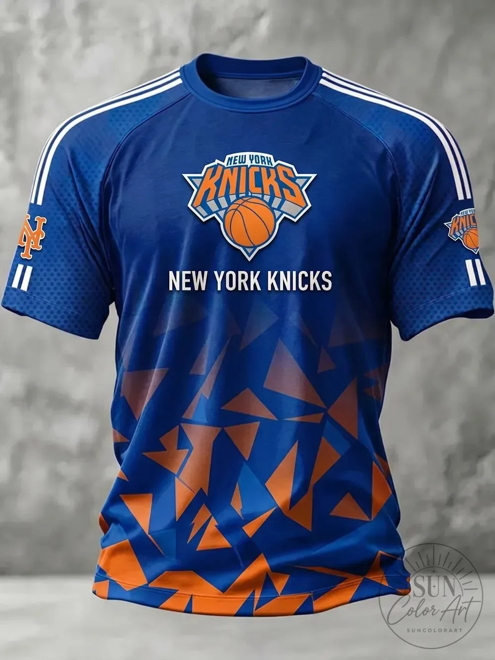 New York Knicks Basketball Fan Shirt, Men's Blue Geometric Design T-Shirt 2 New York Knicks Basketball Fan Shirt, Men's Blue Geometric Design T-Shirt