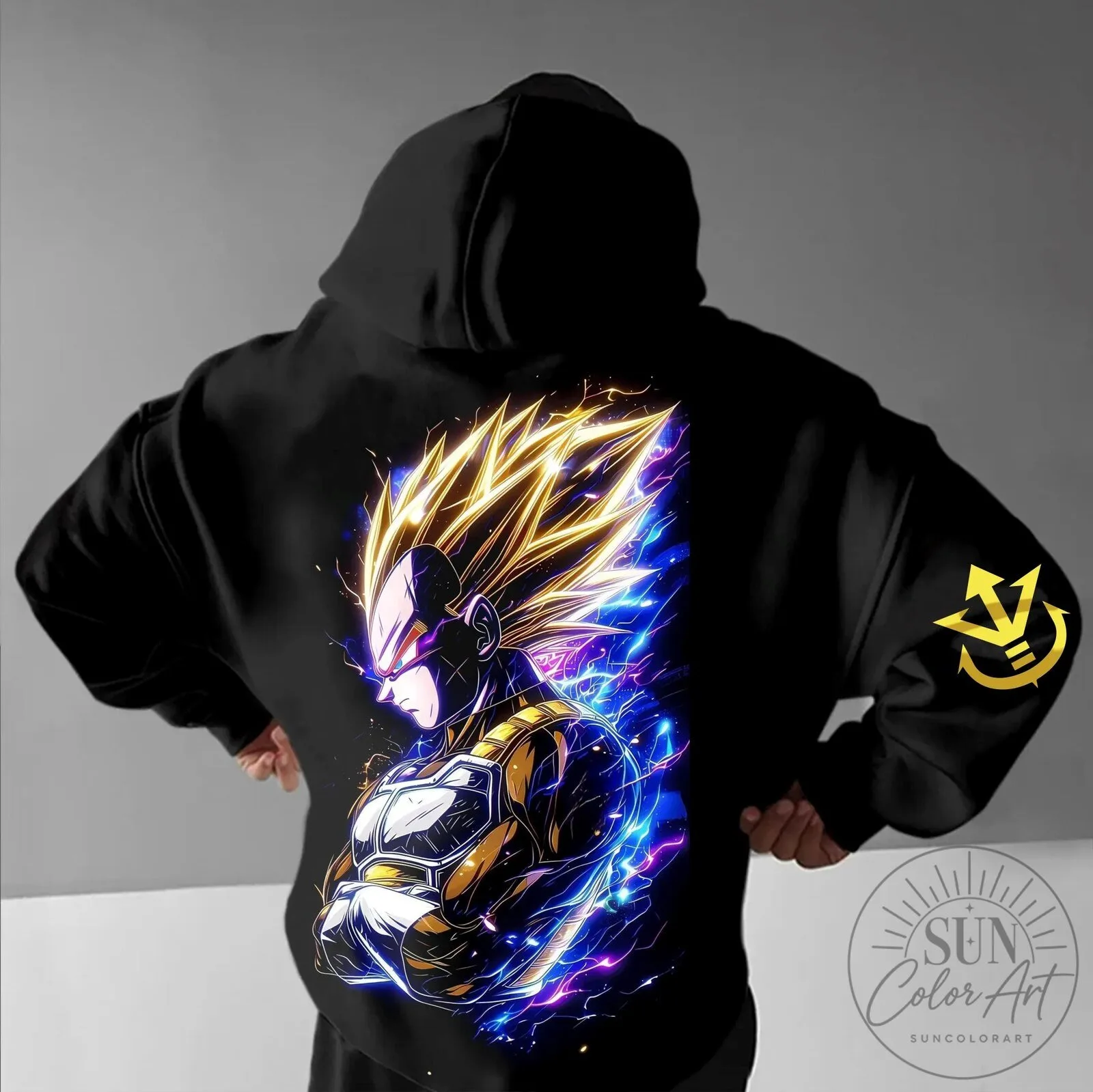 Dragon Ball Z Super Saiyan Vegeta Anime Art Graphic Print Black Hoodie