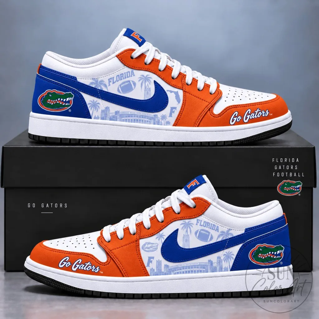Florida Gators Football Team Logo White and Orange Custom Shoes Florida Gators Football Team Logo White and Orange Custom Shoes