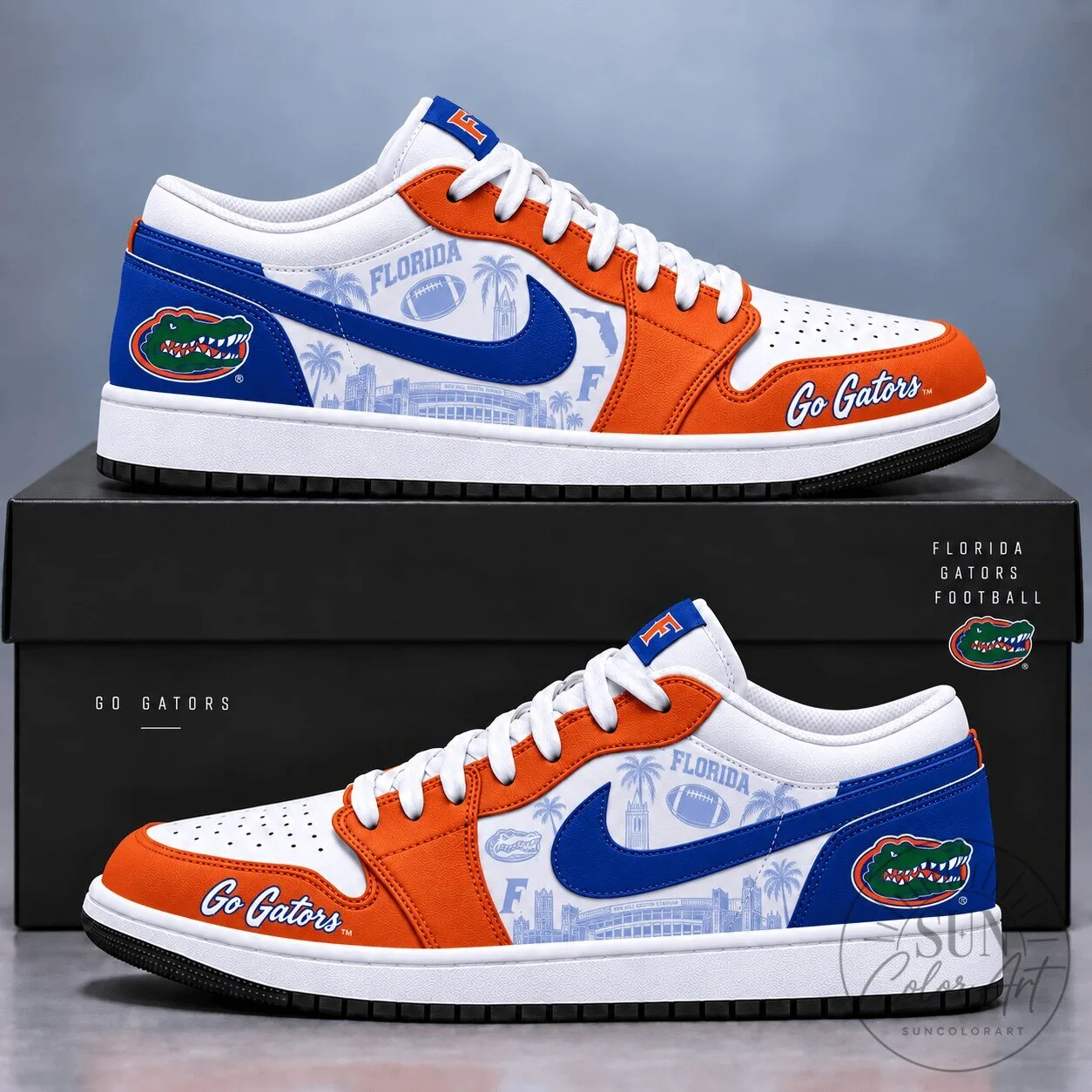 Florida Gators Football Team Logo White and Orange Custom Shoes