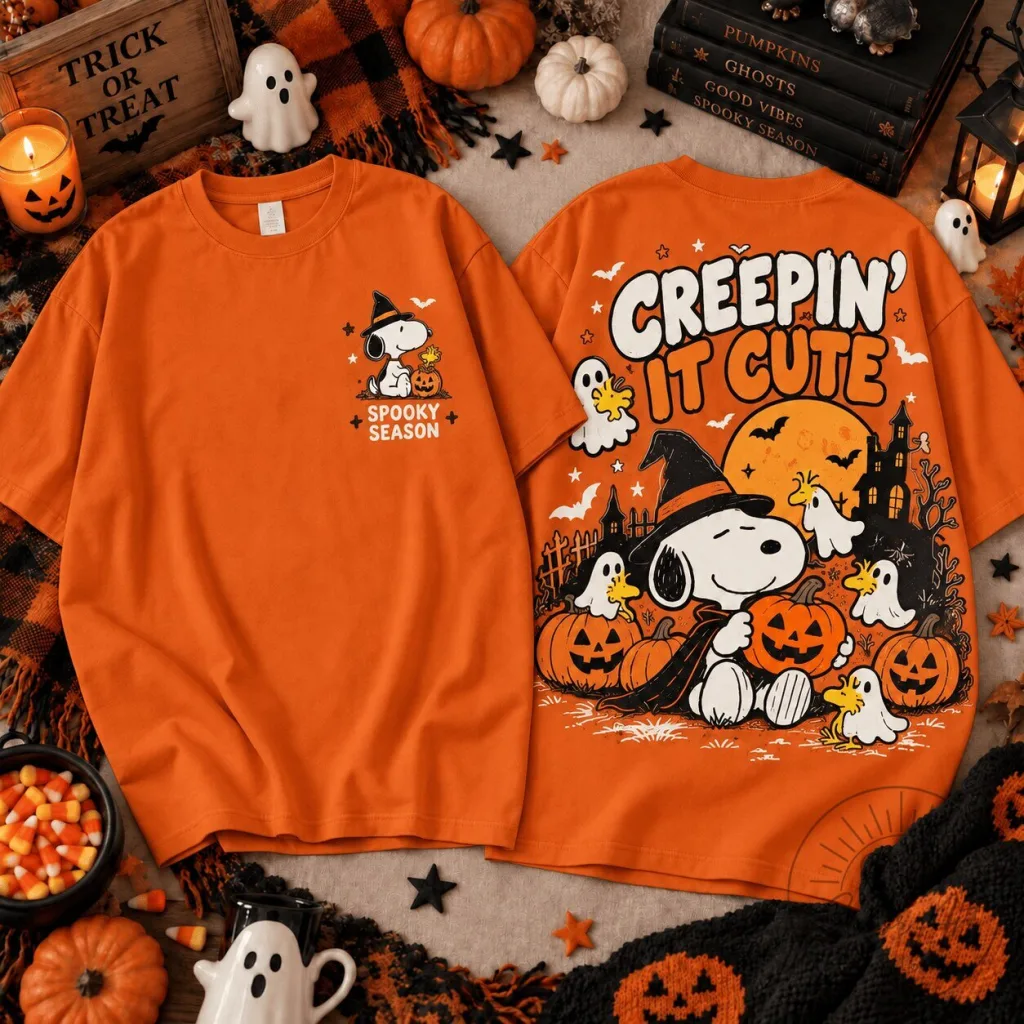 Snoopy Creepin' It Cute Halloween Spooky Season Orange T-Shirt Snoopy Creepin' It Cute Halloween Spooky Season Orange T-Shirt