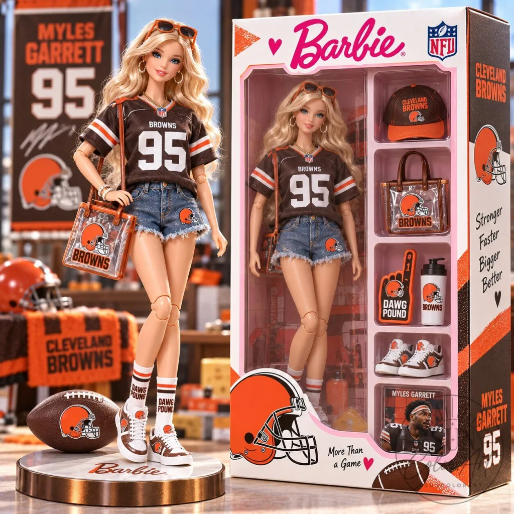 Barbie Cleveland Browns Myles Garrett Football Doll Collectible Figure Barbie Cleveland Browns Myles Garrett Football Doll Collectible Figure