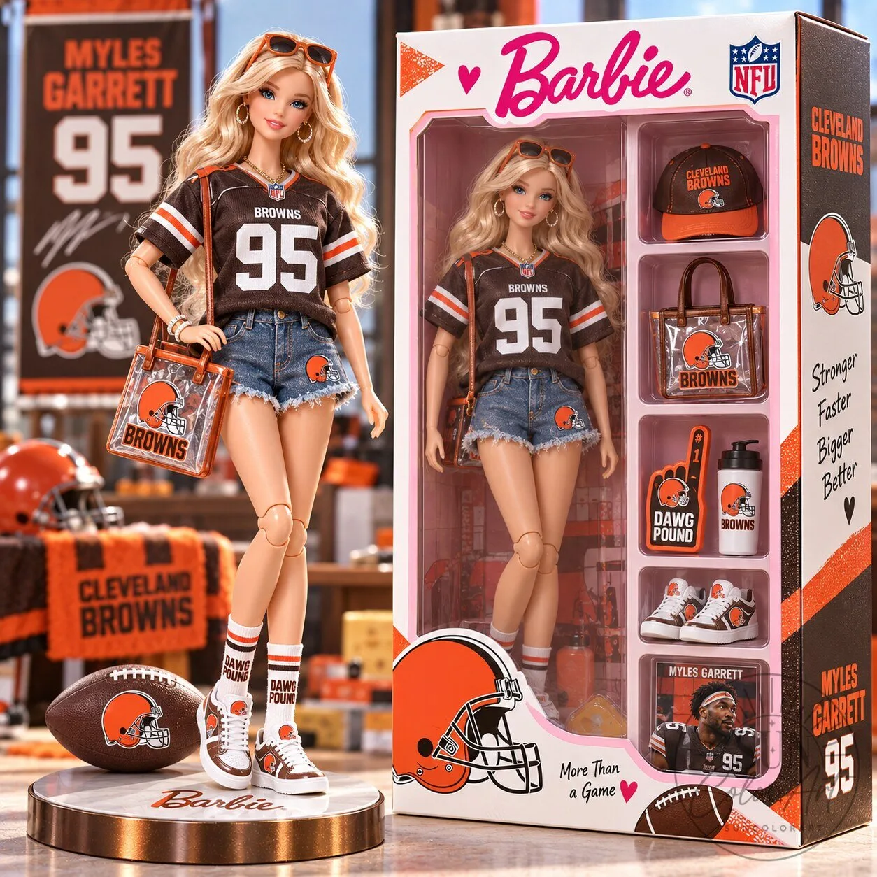 Barbie Cleveland Browns Myles Garrett Football Doll Collectible Figure