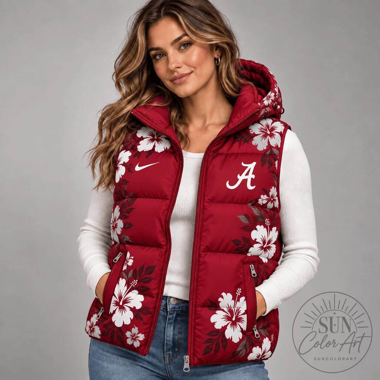 Alabama Crimson Tide Floral Hooded Puffer Vest