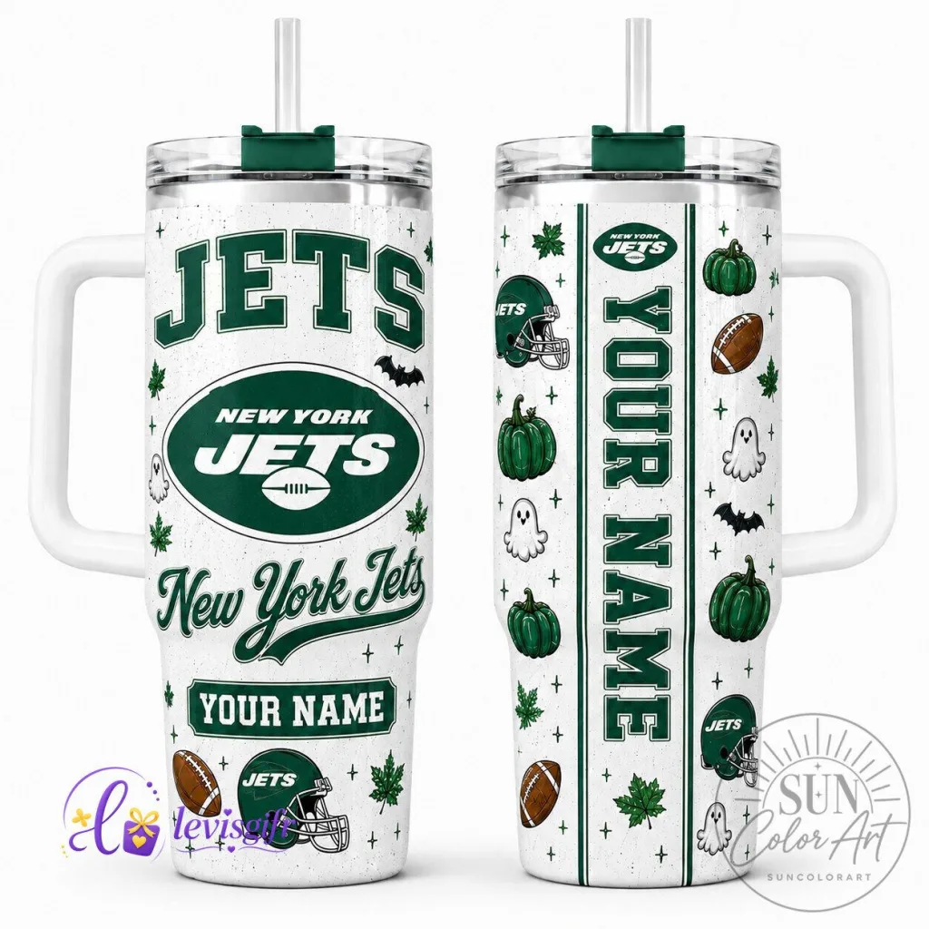 New York Jets Personalized Halloween Football Team Insulated Tumbler with Handle New York Jets Personalized Halloween Football Team Insulated Tumbler with Handle