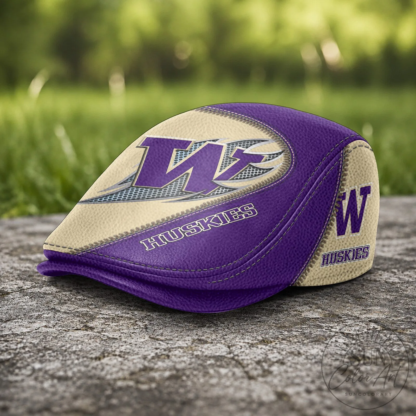 Washington Huskies NCAA Purple and Gold Golf Flat Cap Hat 9 Washington Huskies NCAA Purple and Gold Golf Flat Cap Hat