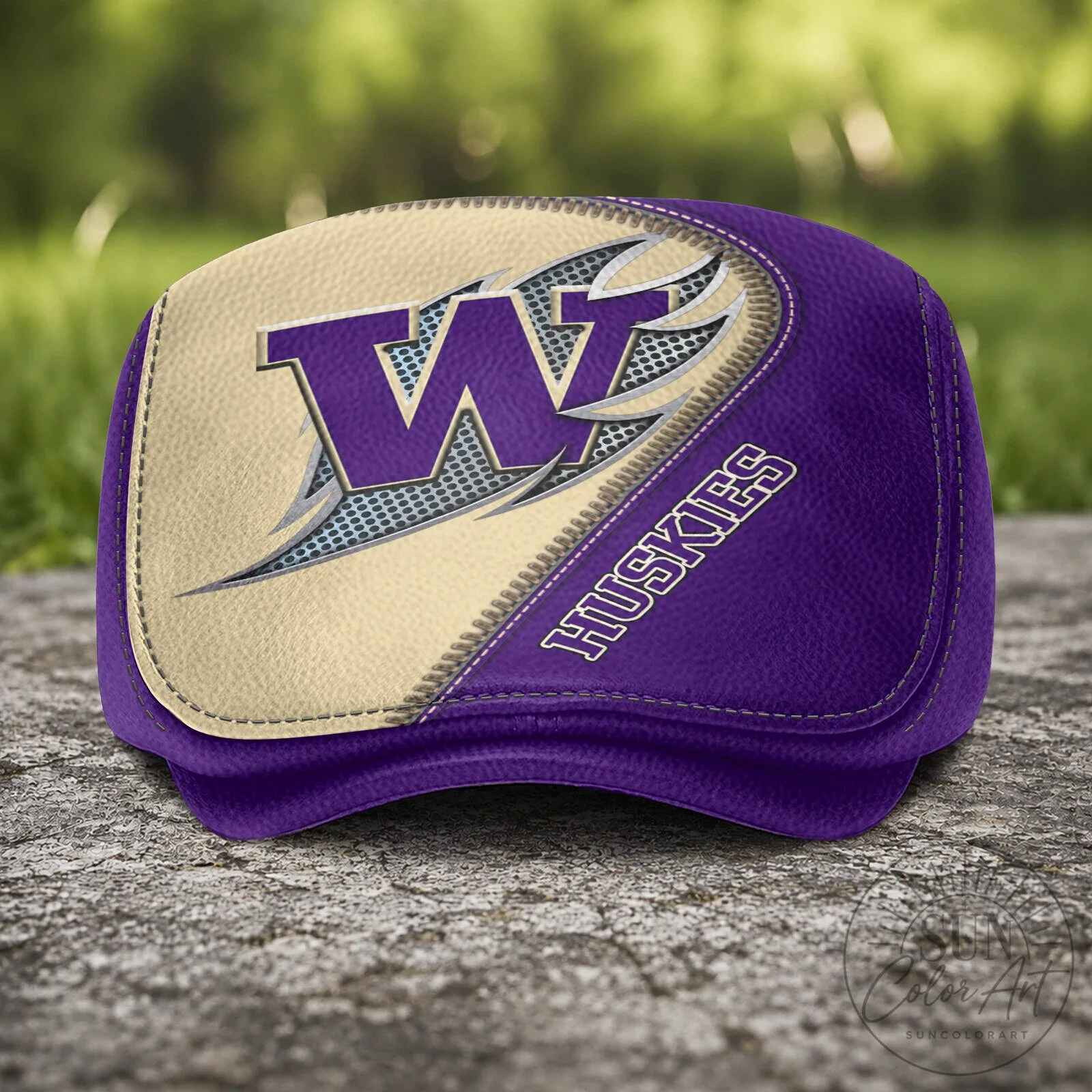 Washington Huskies NCAA Purple and Gold Golf Flat Cap Hat 10 Washington Huskies NCAA Purple and Gold Golf Flat Cap Hat