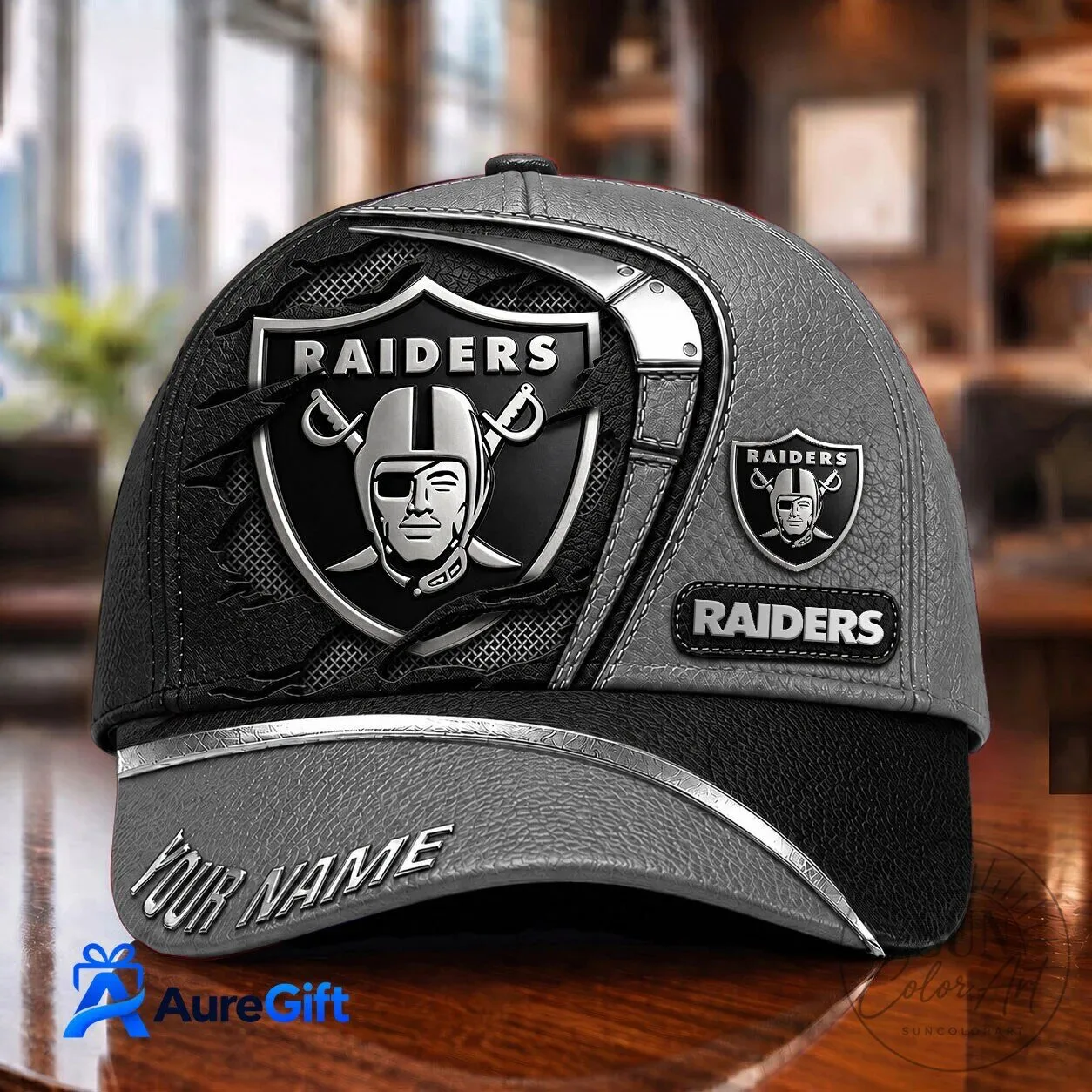 Las Vegas Raiders Personalized Football Team Logo Black and Gray Cap Hat