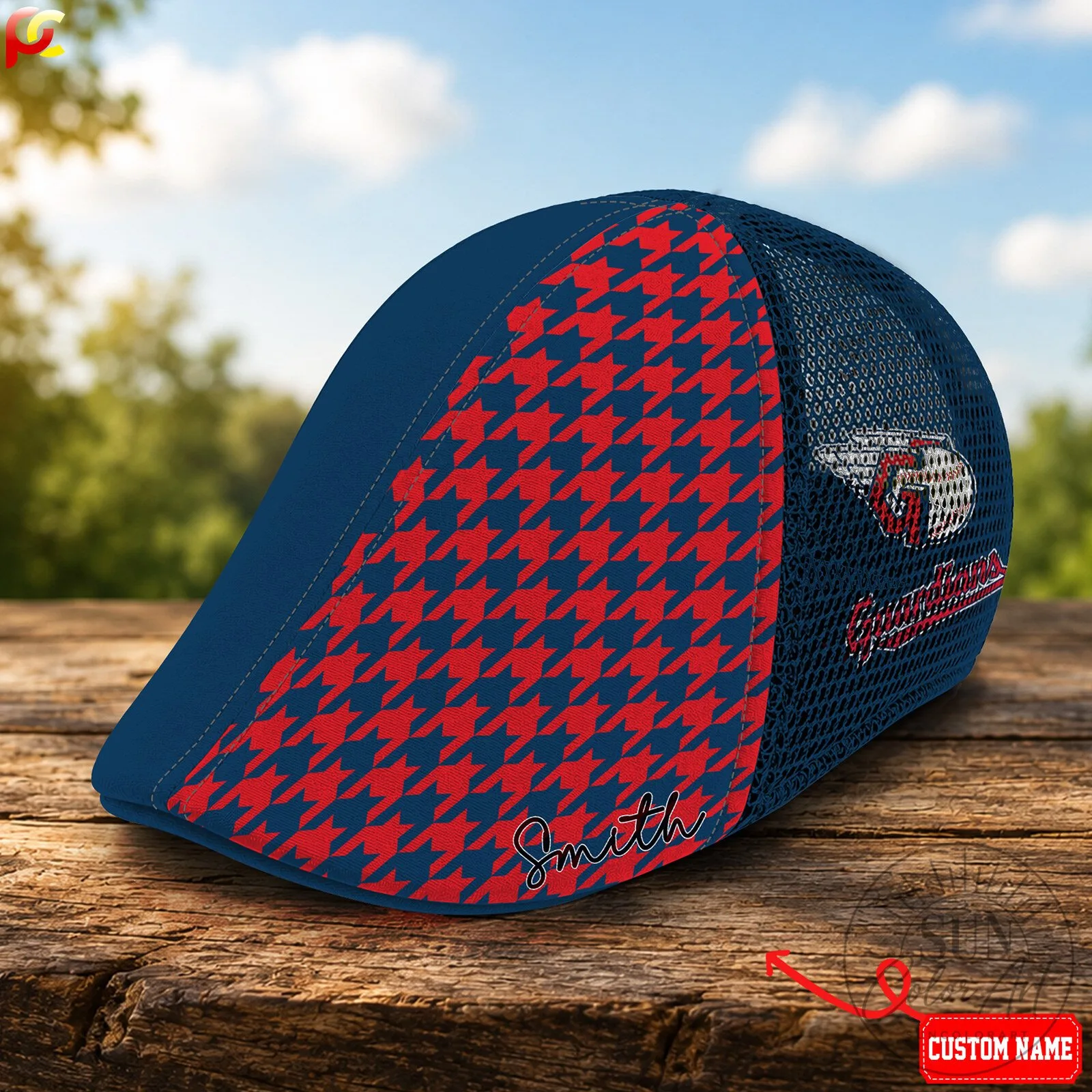 Cleveland Guardians Houndstooth Pattern Custom Name Golf Cap Hat