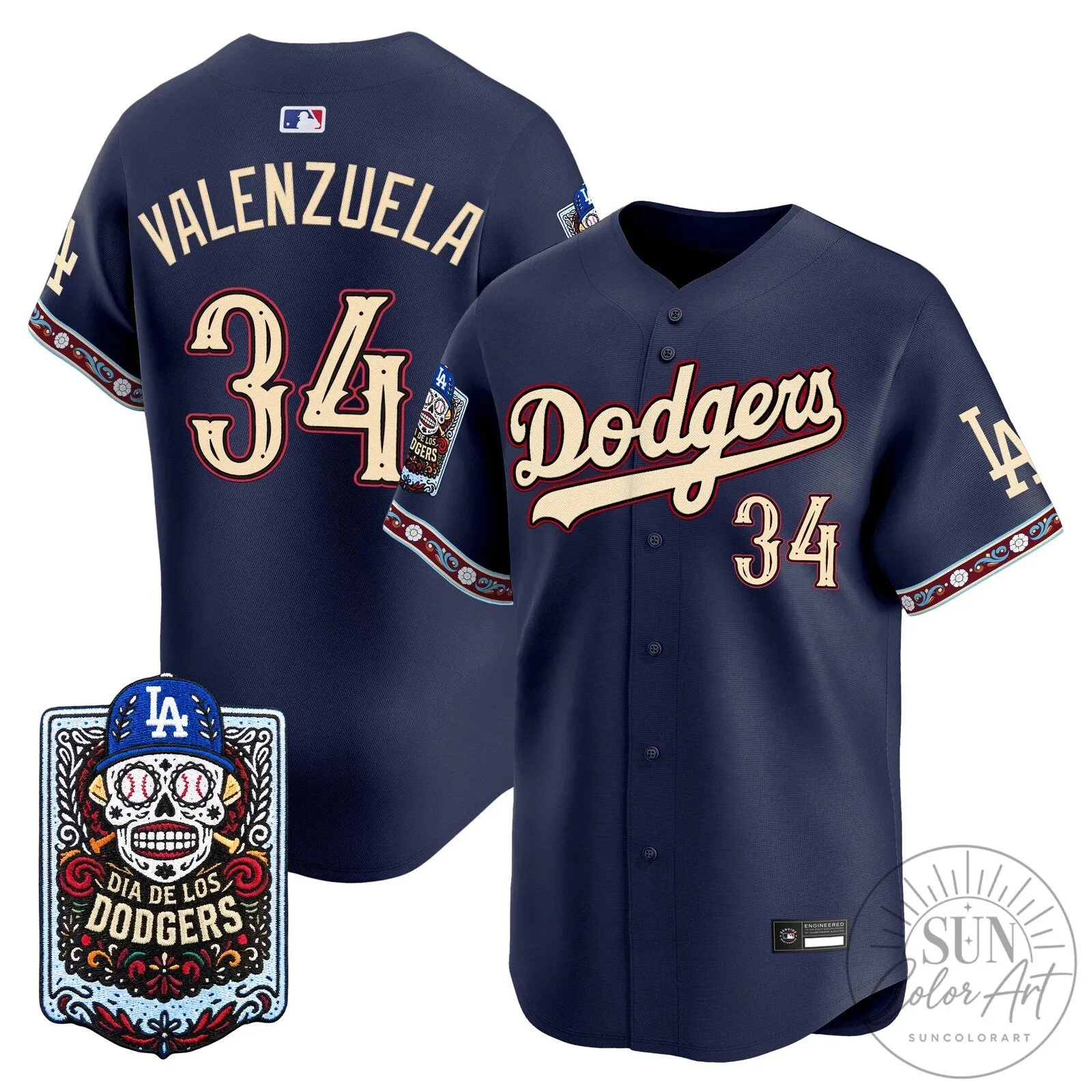 Los Angeles Dodgers Fernando Valenzuela Dia de los Muertos Baseball Jersey