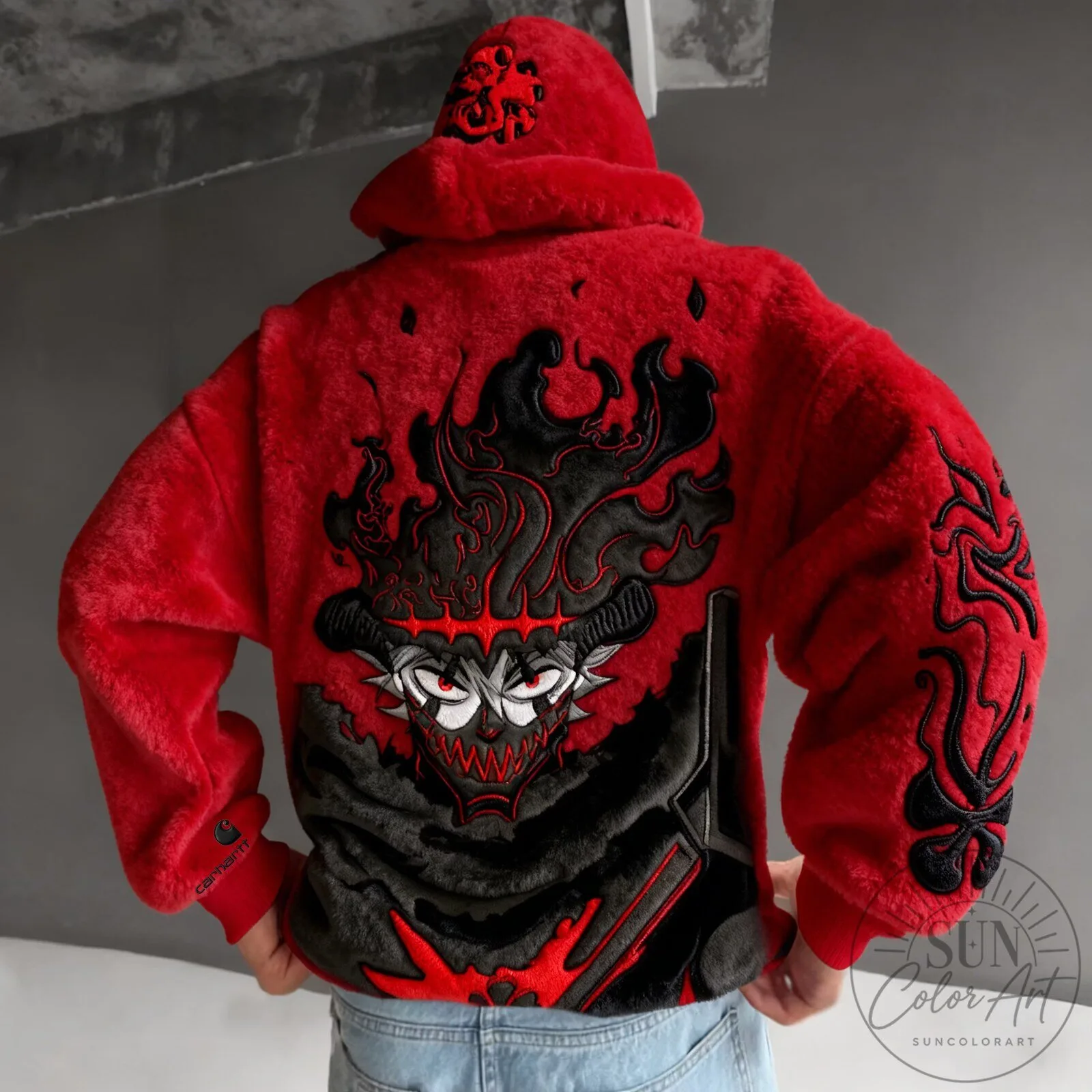Black Clover Anime Asta Devil Form Embroidered Plush Hoodie