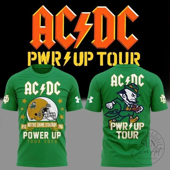 2026 T-Shirt for Notre Dame Football: AC/DC Power Up Tour Design