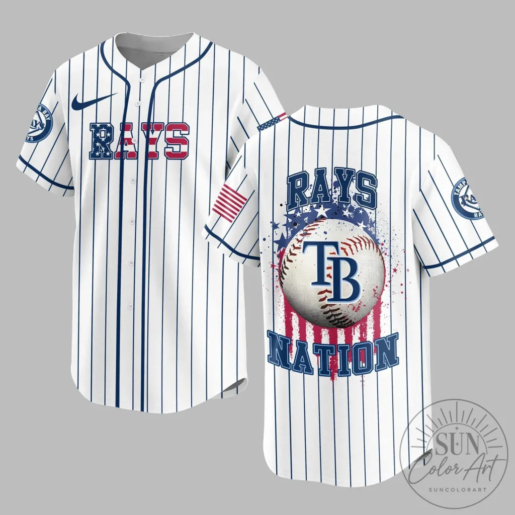 Tampa Bay Rays Baseball Jersey with USA Flag Stripes and Nation Design Tampa Bay Rays Baseball Jersey with USA Flag Stripes and Nation Design