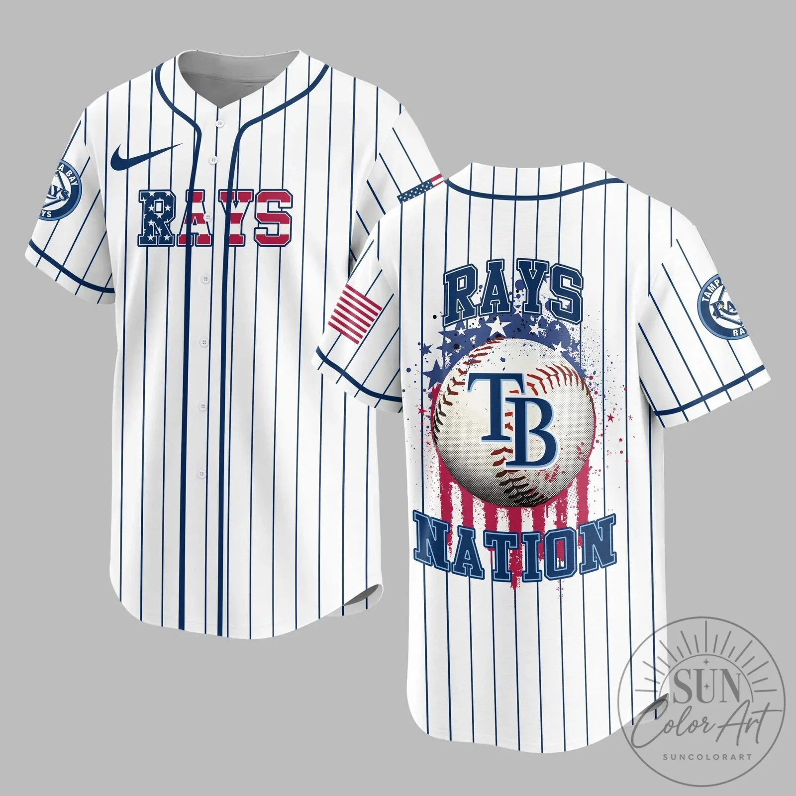 Tampa Bay Rays Baseball Jersey with USA Flag Stripes and Nation Design