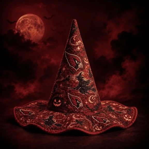 Arizona Cardinals Halloween Witch Hat with Pumpkins and Bats