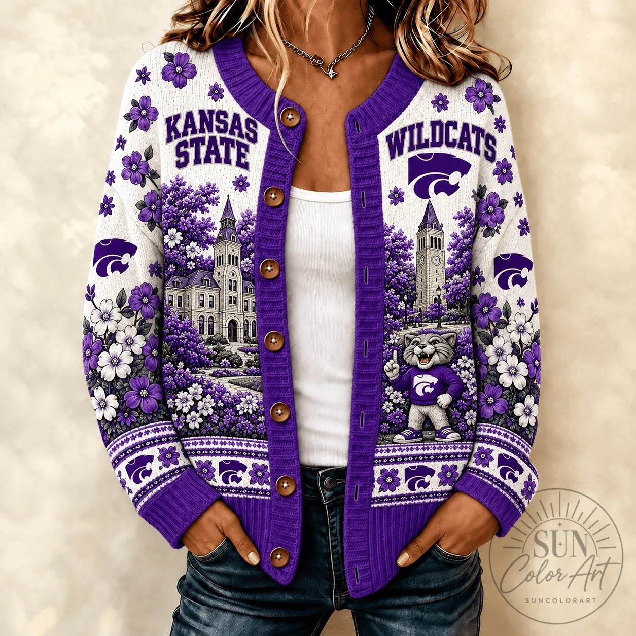 Kansas State Wildcats Purple Floral Heritage Cardigan Sweater 2 Kansas State Wildcats Purple Floral Heritage Cardigan Sweater