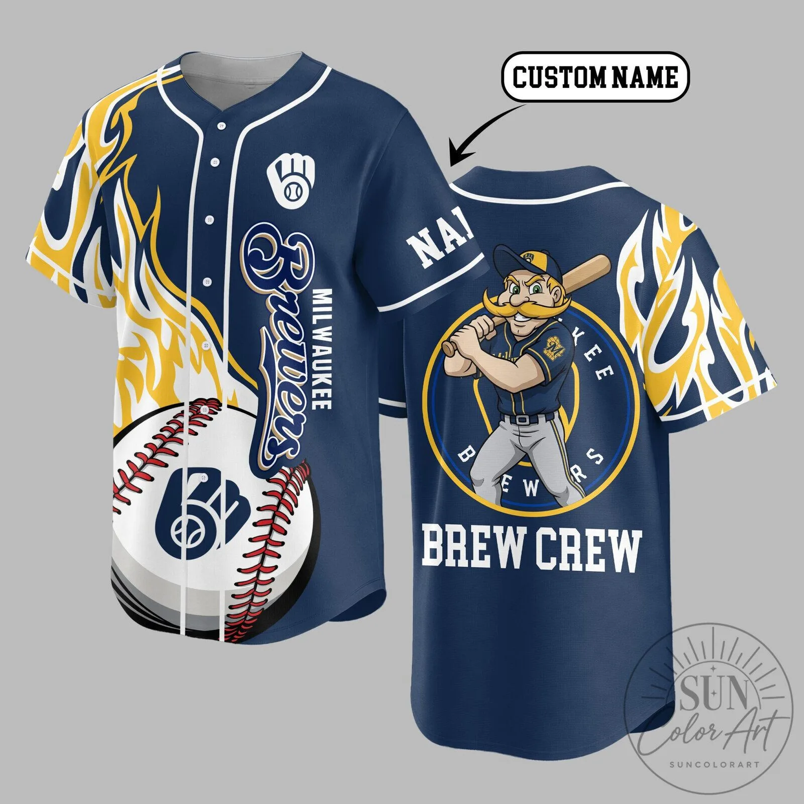 Milwaukee Brewers Baseball Jersey with Flame Spirit Design 5 Milwaukee Brewers Baseball Jersey with Flame Spirit Design