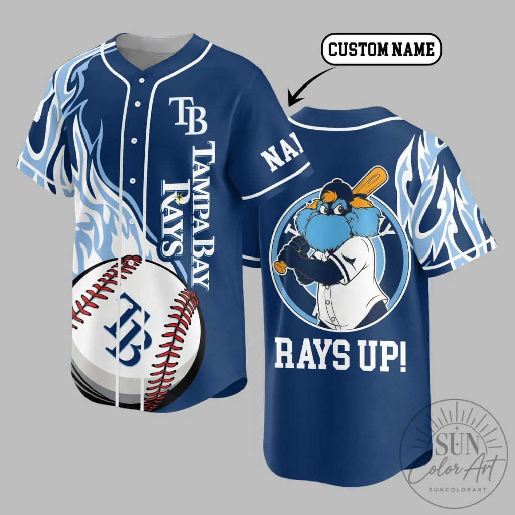 Tampa Bay Rays Baseball Jersey Custom Name Blue Flame Spirit Tampa Bay Rays Baseball Jersey Custom Name Blue Flame Spirit