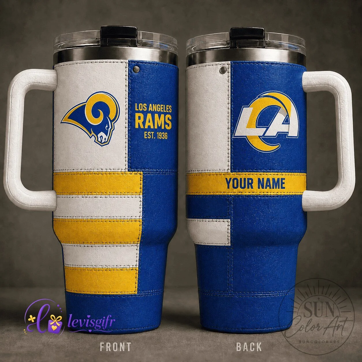Los Angeles Rams NFL Football Team Personalized Insulated Tumbler with Handle