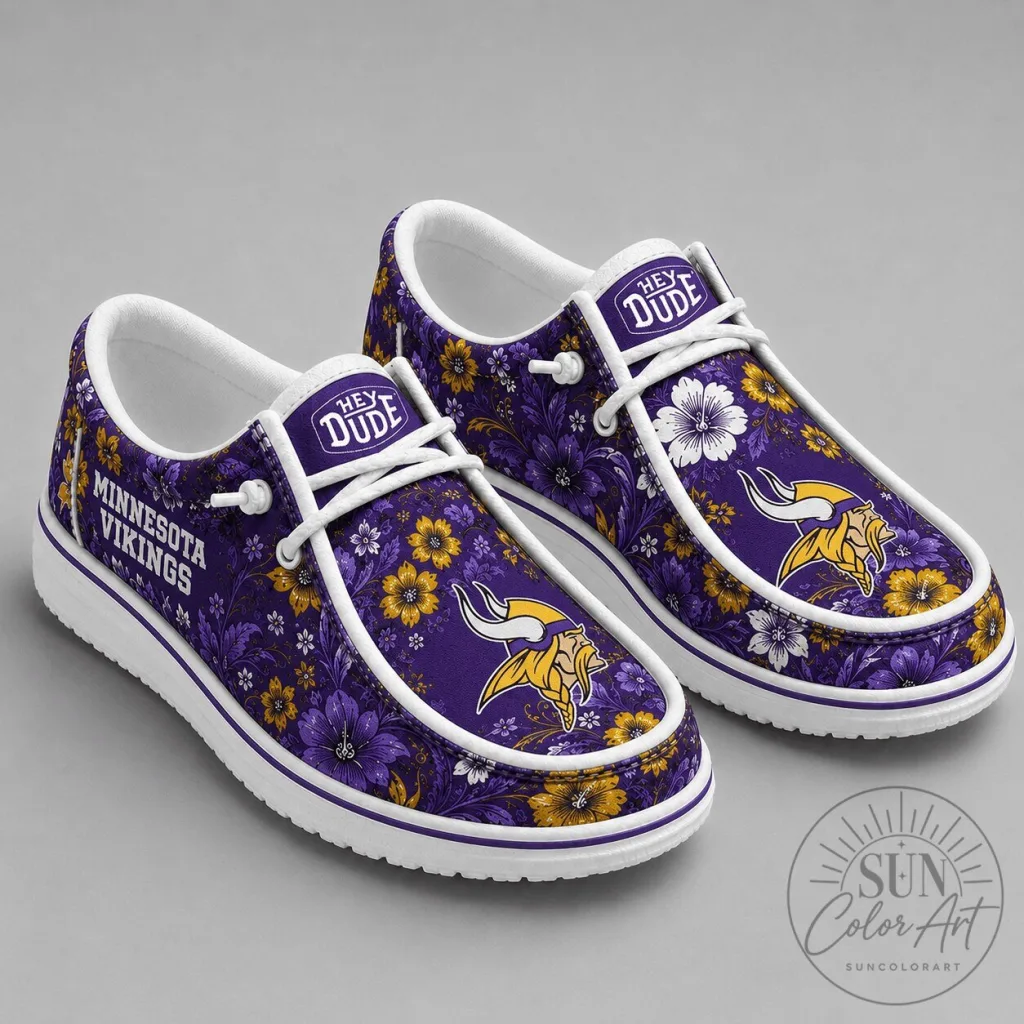 Minnesota Vikings Floral Pattern Hey Dude Shoes Minnesota Vikings Floral Pattern Hey Dude Shoes