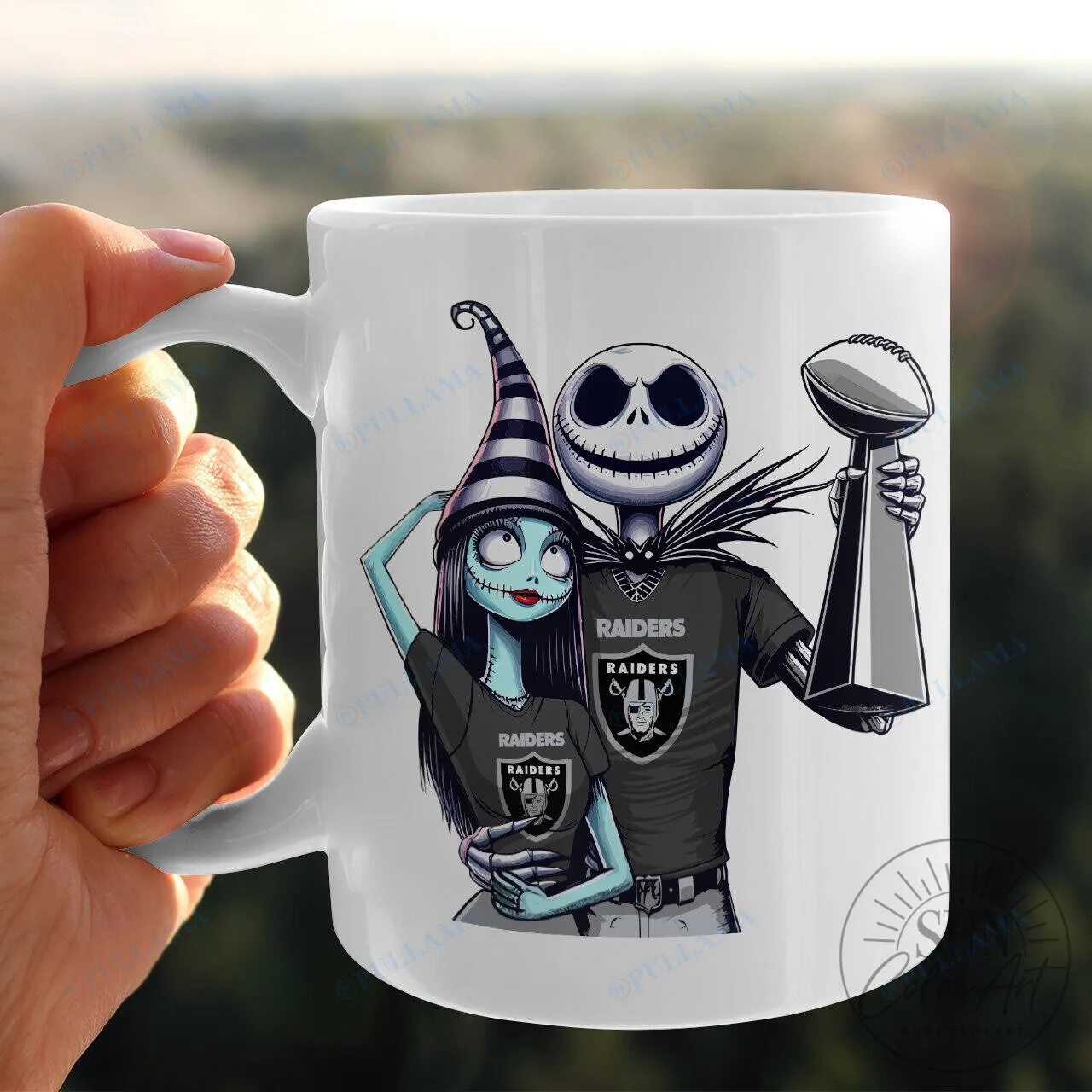 Las Vegas Raiders Jack Skellington and Sally The Nightmare Before Christmas Mug 5 Las Vegas Raiders Jack Skellington and Sally The Nightmare Before Christmas Mug