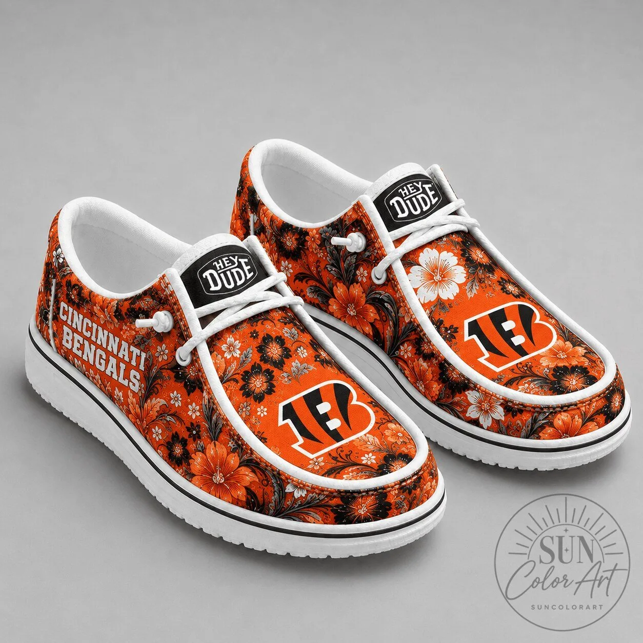 Cincinnati Bengals Floral Pattern Team Logo Orange Slip-On Shoes for Women