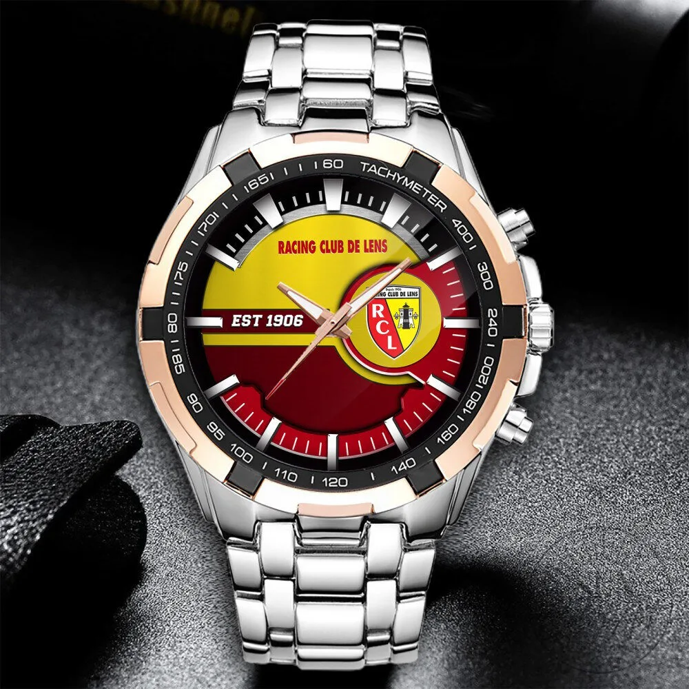 Racing Club de Lens Football Team Logo Stainless Steel Chronograph Watch