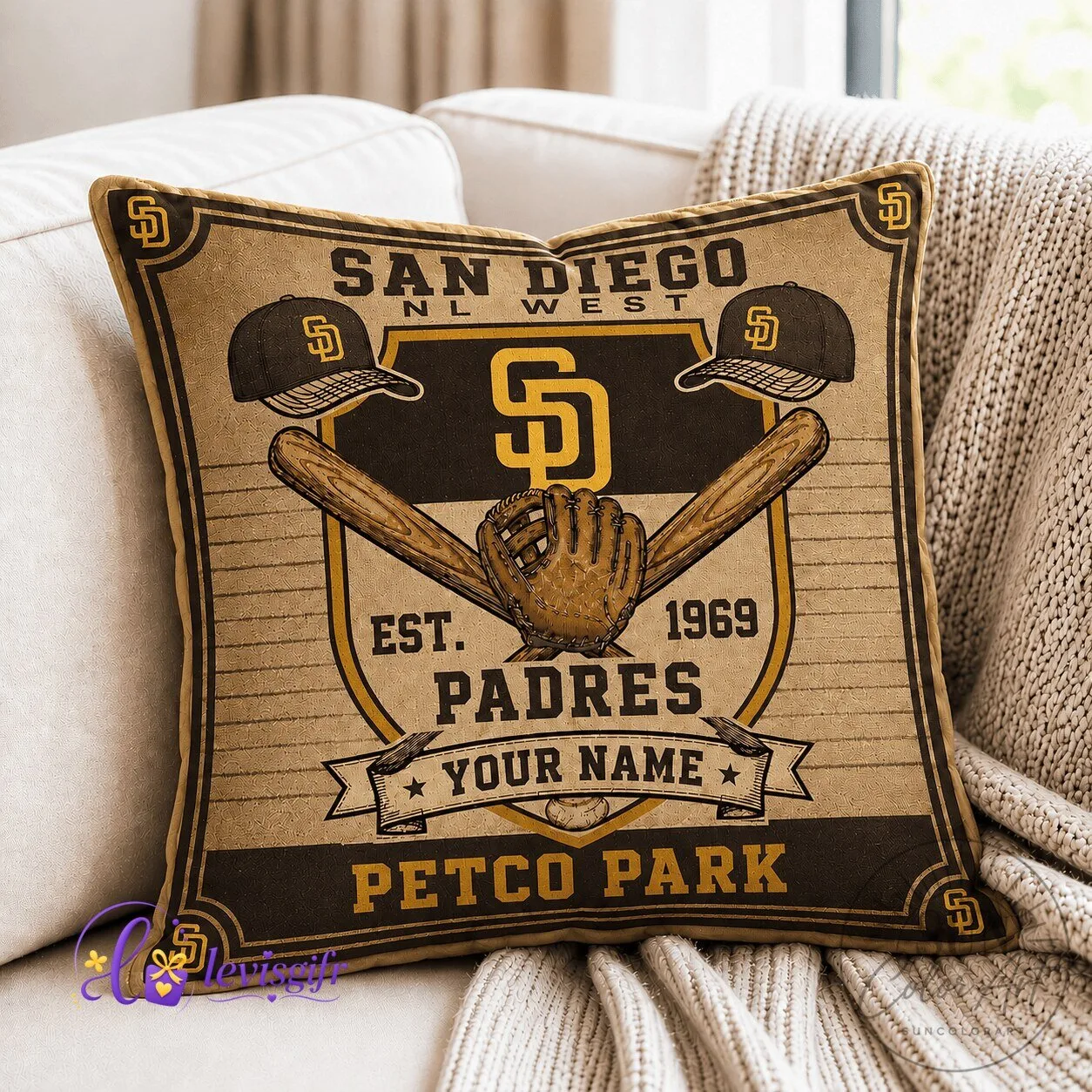 San Diego Padres Baseball Team Personalized Petco Park Throw Pillow