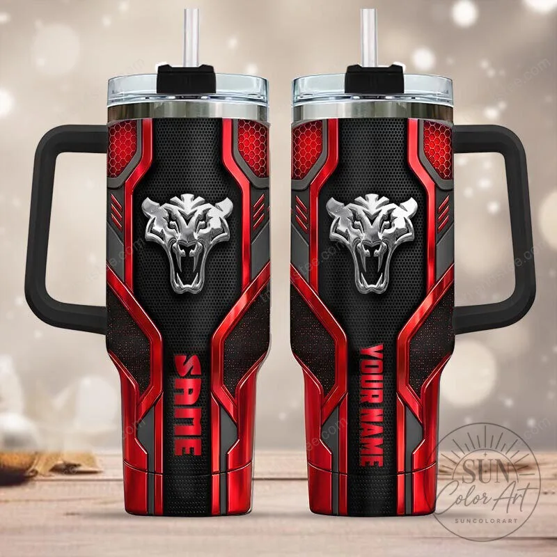 Personalized Tiger Head Red and Black Stainless Steel Tumbler with Handle 5 Personalized Tiger Head Red and Black Stainless Steel Tumbler with Handle