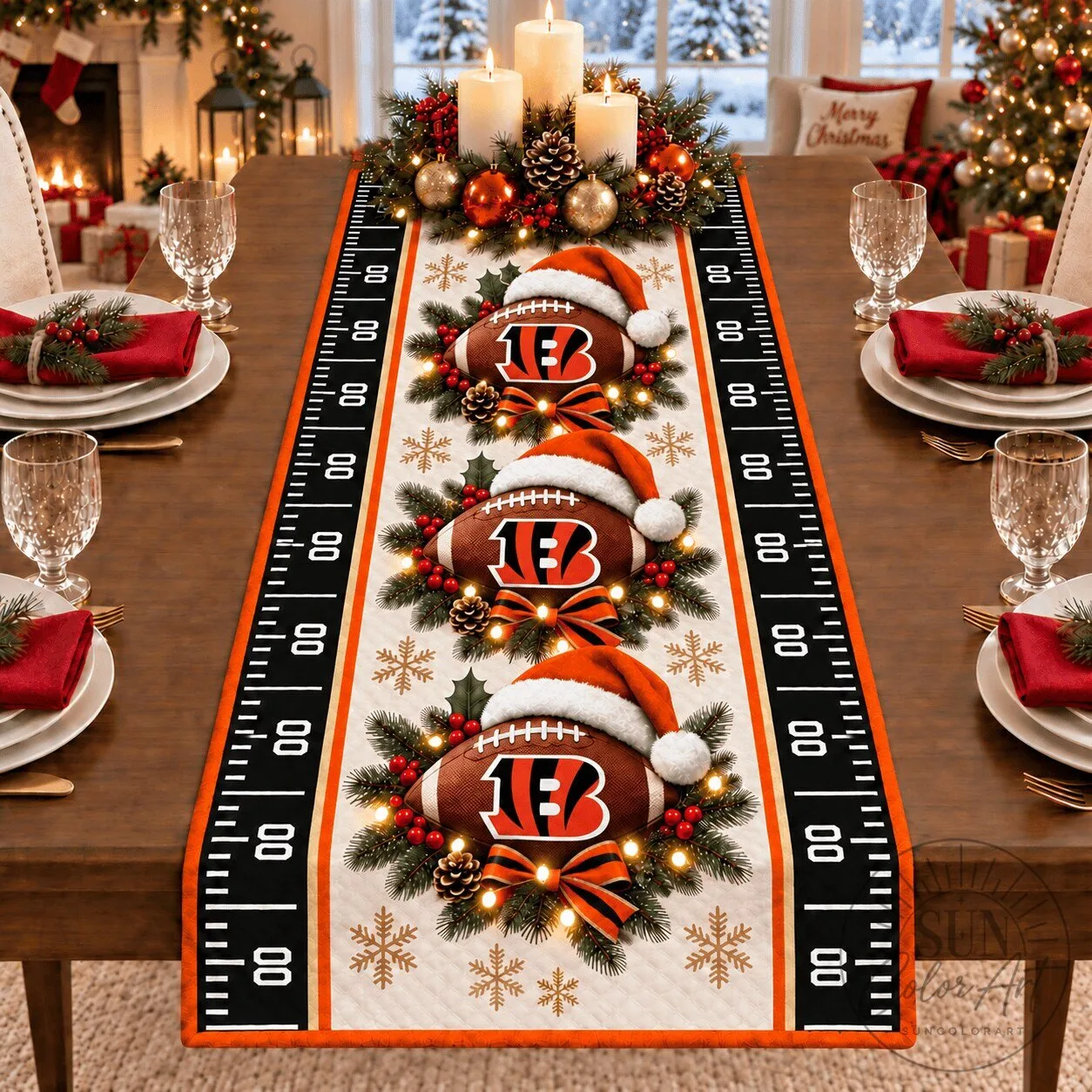 Cincinnati Bengals Christmas Football Field Table Runner