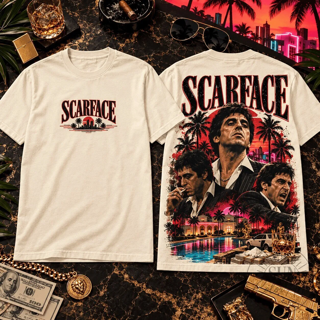 Scarface Tony Montana Miami King Movie Fan White Graphic T-Shirt 1 Scarface Tony Montana Miami King Movie Fan White Graphic T-Shirt