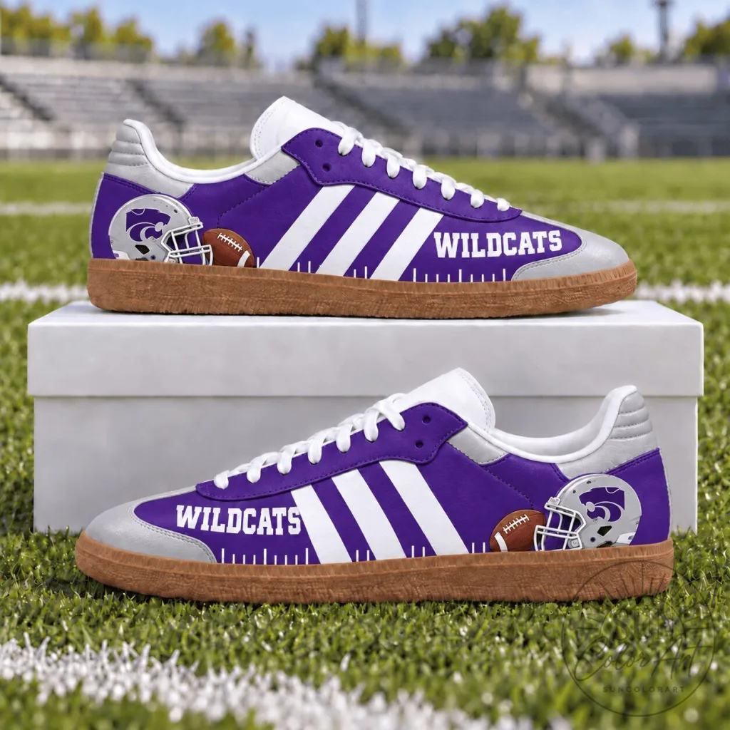 Kansas State Wildcats Football Team Logo Purple and White Sneakers Kansas State Wildcats Football Team Logo Purple and White Sneakers