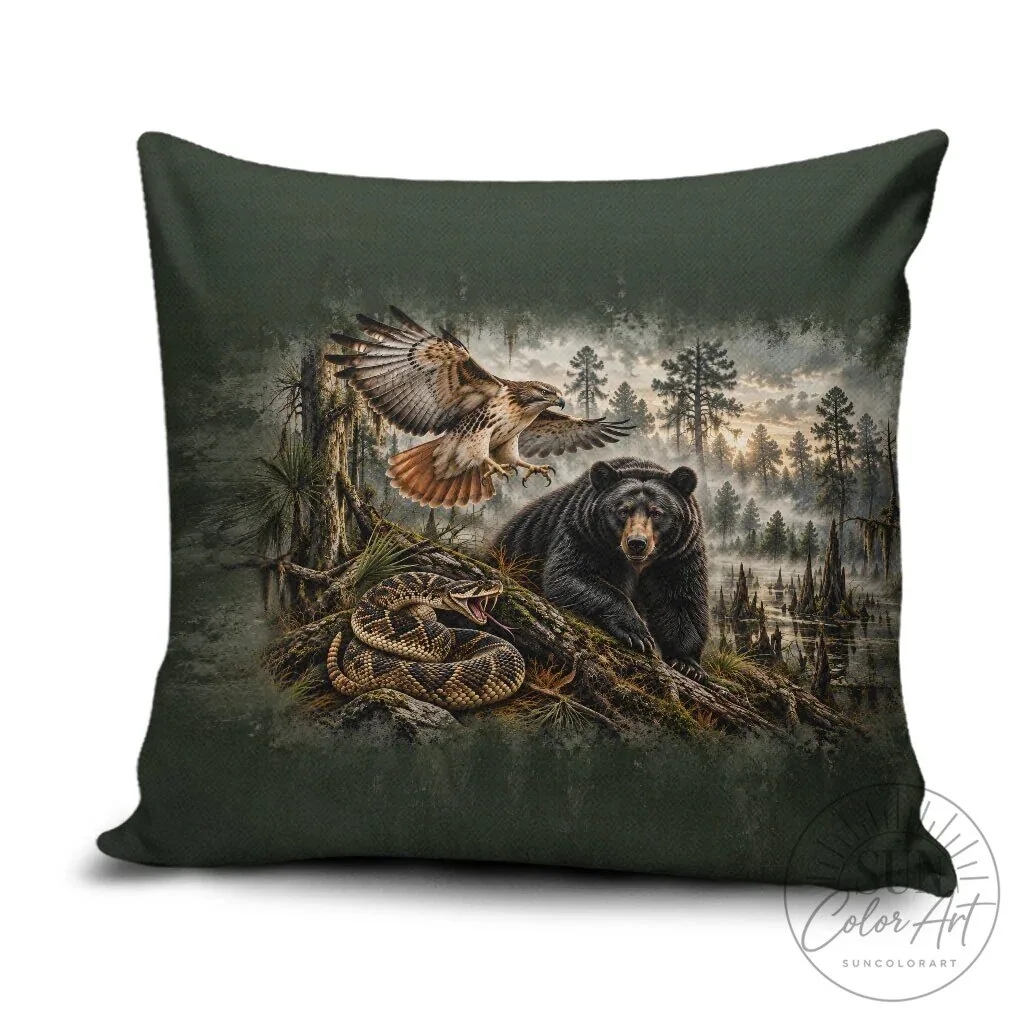 Native American Wildlife Bear Snake Hawk Forest Landscape Art Pillow Cover 5 Native American Wildlife Bear Snake Hawk Forest Landscape Art Pillow Cover