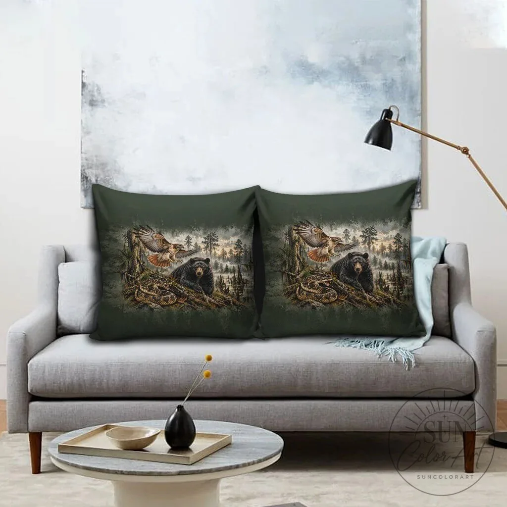 Native American Wildlife Bear Snake Hawk Forest Landscape Art Pillow Cover 10 Native American Wildlife Bear Snake Hawk Forest Landscape Art Pillow Cover