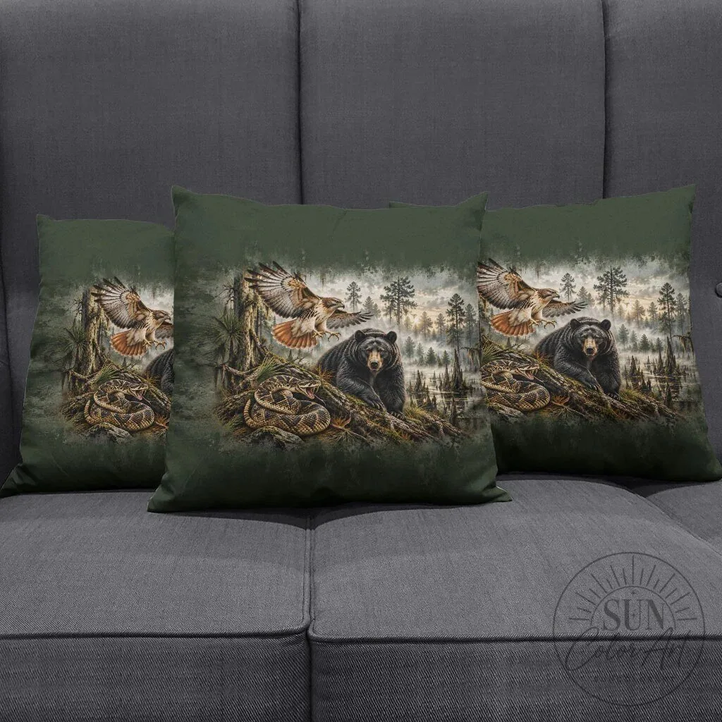 Native American Wildlife Bear Snake Hawk Forest Landscape Art Pillow Cover 11 Native American Wildlife Bear Snake Hawk Forest Landscape Art Pillow Cover