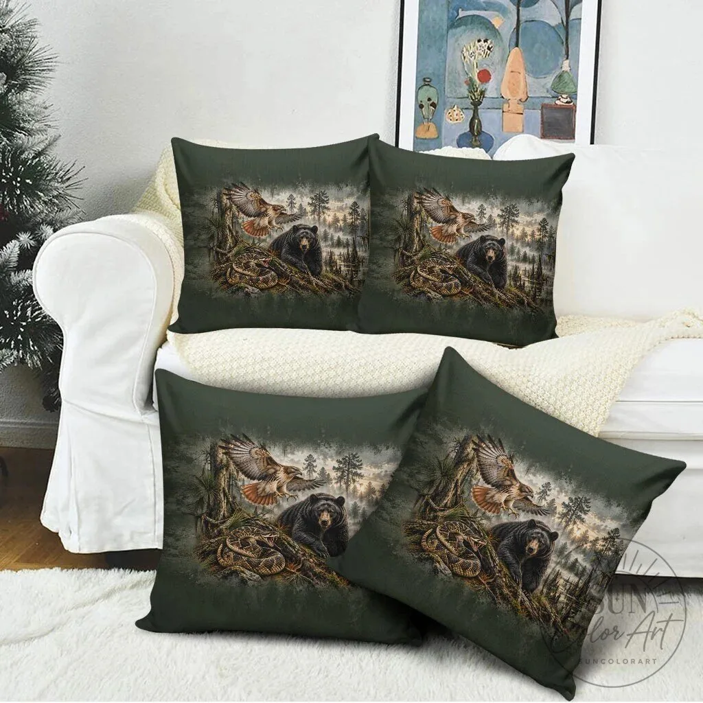 Native American Wildlife Bear Snake Hawk Forest Landscape Art Pillow Cover 12 Native American Wildlife Bear Snake Hawk Forest Landscape Art Pillow Cover