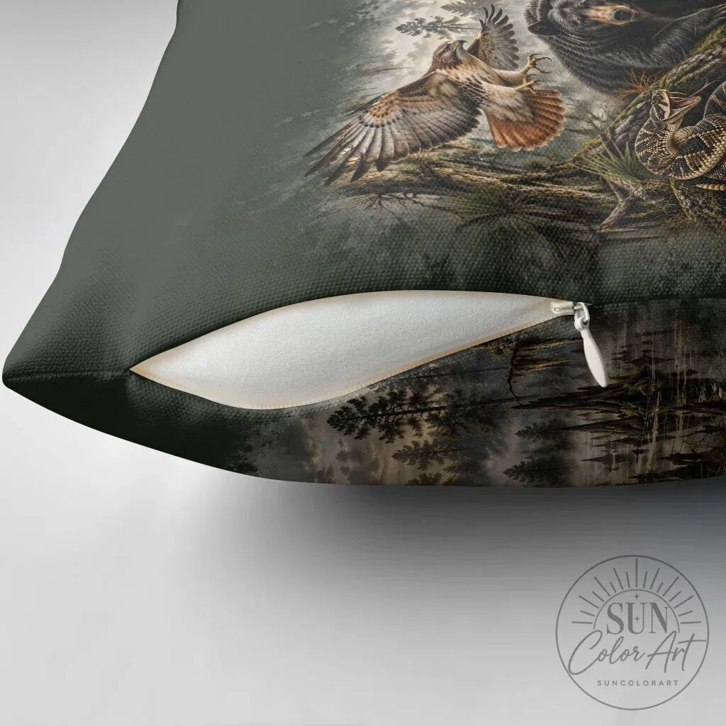 Native American Wildlife Bear Snake Hawk Forest Landscape Art Pillow Cover 13 Native American Wildlife Bear Snake Hawk Forest Landscape Art Pillow Cover