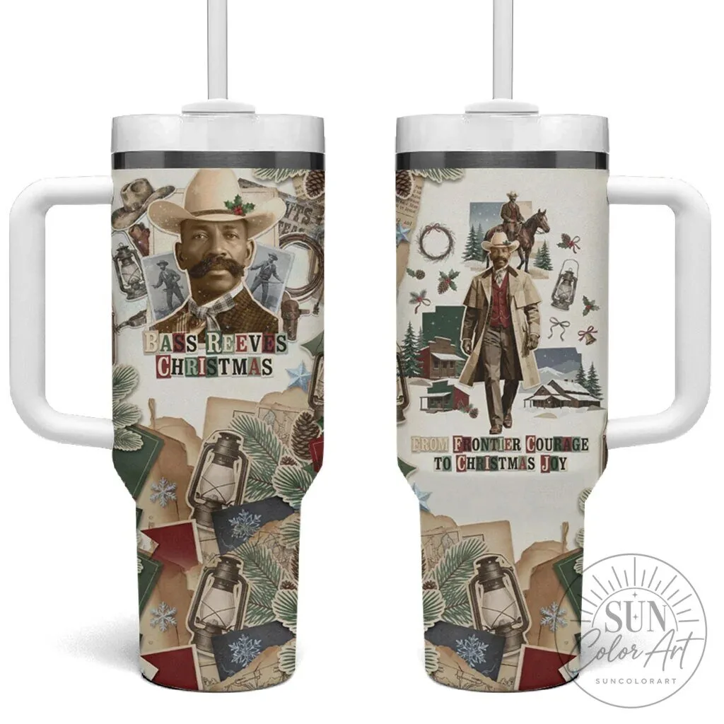 Bass Reeves Christmas Old West Marshal Frontier Collage Vintage Tumbler With Handle