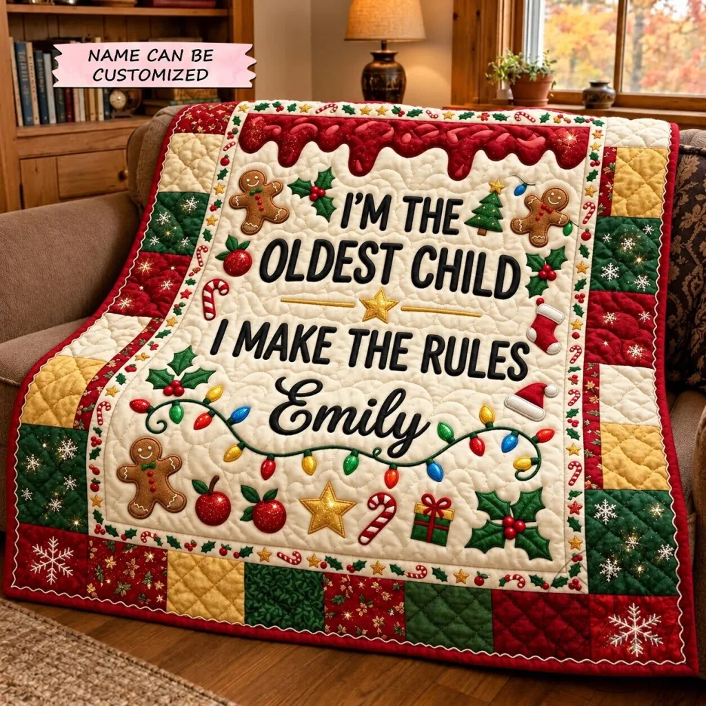 Christmas Oldest Child I Make The Rules Personalized Quilted Blanket Christmas Oldest Child I Make The Rules Personalized Quilted Blanket