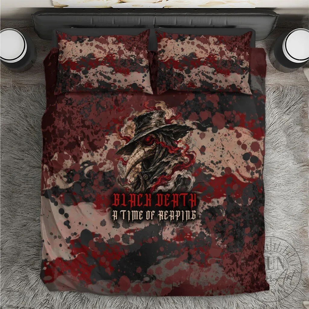 Black Death Plague Doctor Skull Gothic Horror Fantasy Bedding Set