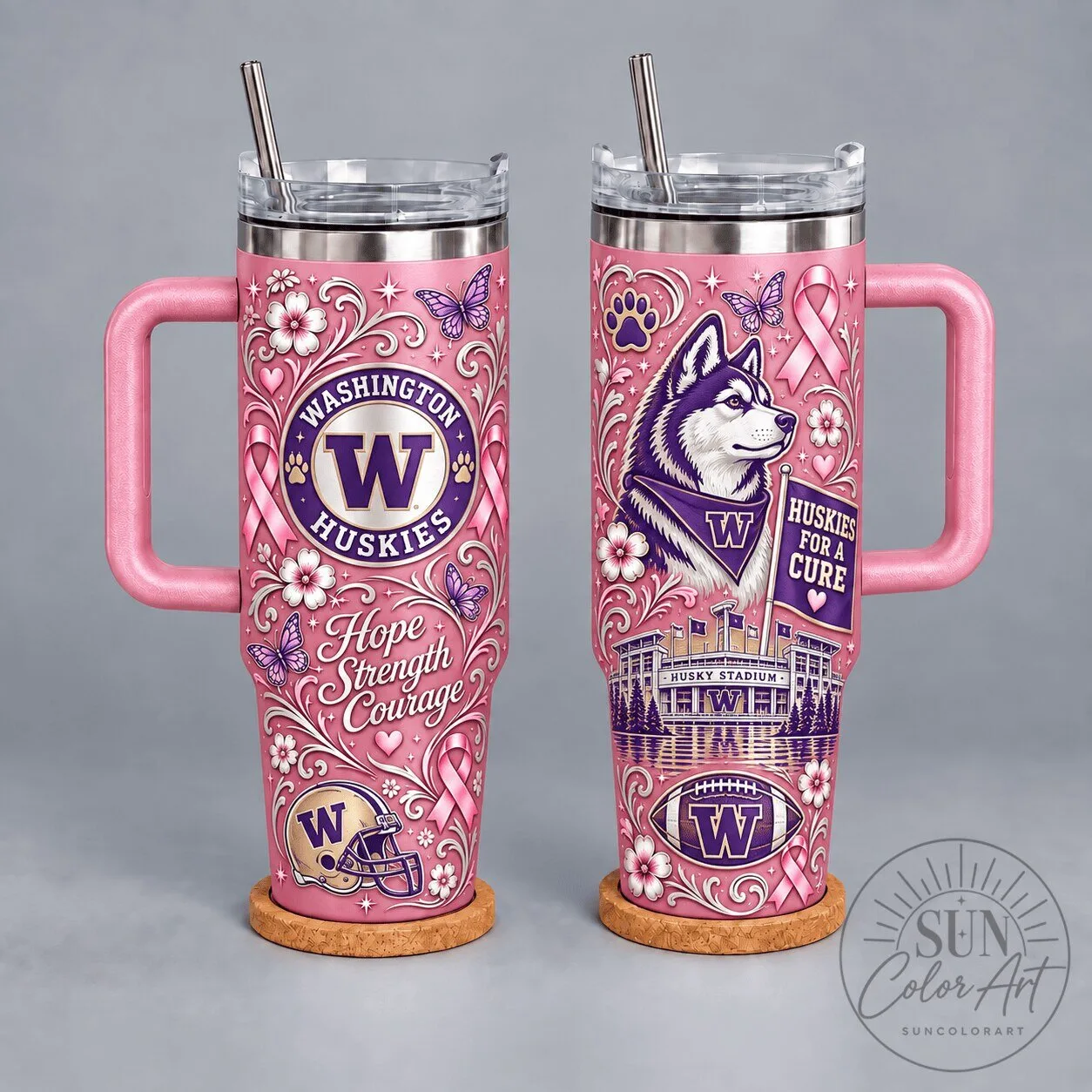 Washington Huskies Breast Cancer Awareness Hope Strength Courage Tumbler