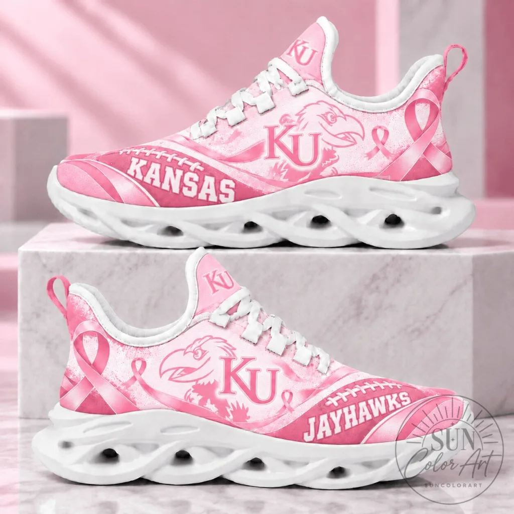 Kansas Jayhawks Breast Cancer Awareness Pink Ribbon Chunky Sneakers Kansas Jayhawks Breast Cancer Awareness Pink Ribbon Chunky Sneakers