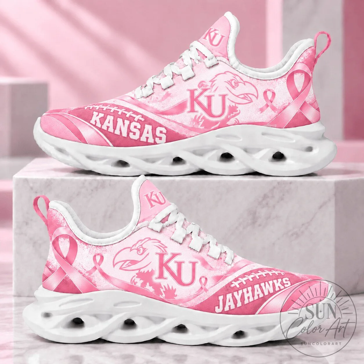 Kansas Jayhawks Breast Cancer Awareness Pink Ribbon Chunky Sneakers 5 Kansas Jayhawks Breast Cancer Awareness Pink Ribbon Chunky Sneakers