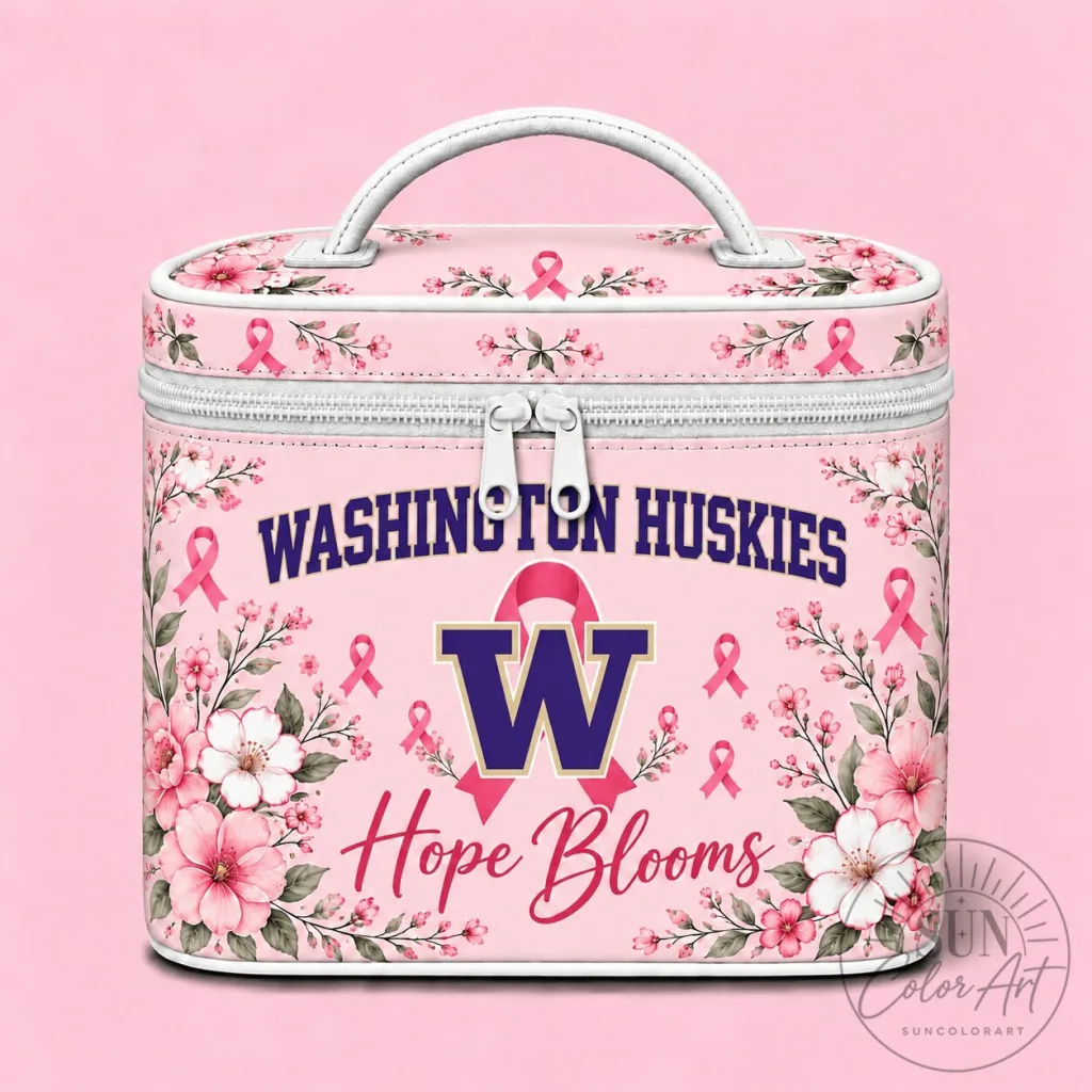 Washington Huskies Breast Cancer Awareness Floral Cosmetic Bag Washington Huskies Breast Cancer Awareness Floral Cosmetic Bag