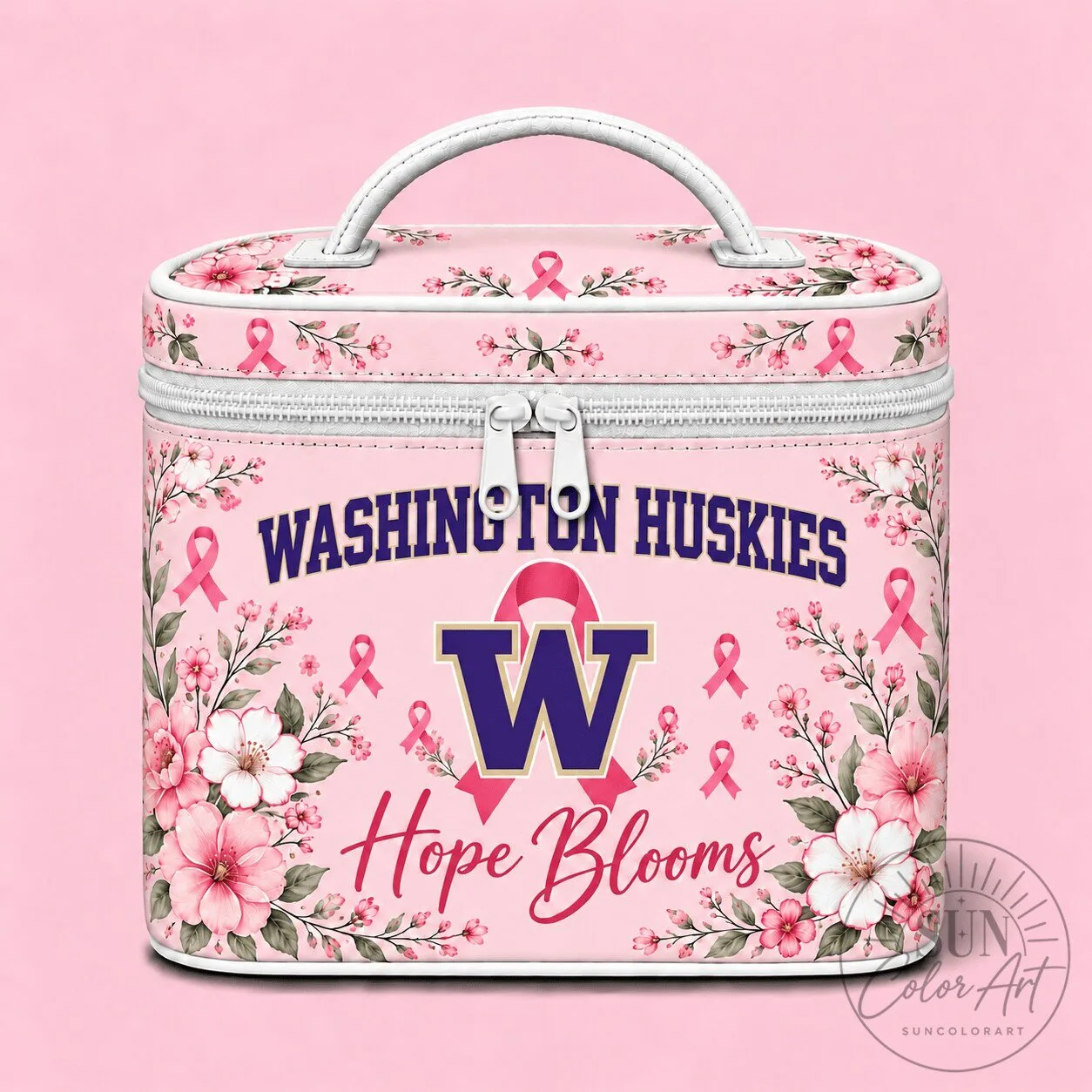 Washington Huskies Breast Cancer Awareness Floral Cosmetic Bag