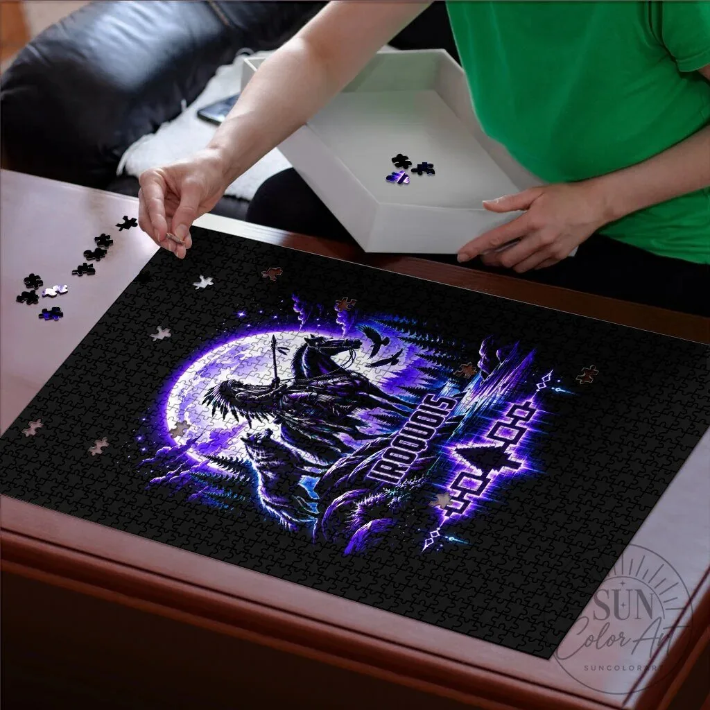 Iroquois Native American Warrior and Wolf Under Moon Jigsaw Puzzle 7 Iroquois Native American Warrior and Wolf Under Moon Jigsaw Puzzle